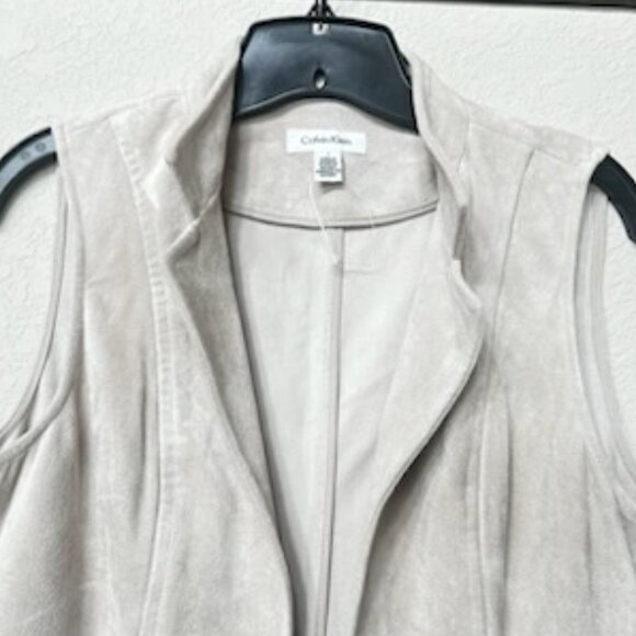 Calvin Klein Faux Suede Open Front Long Vest Duster Cardigan - Picture 5 of 12